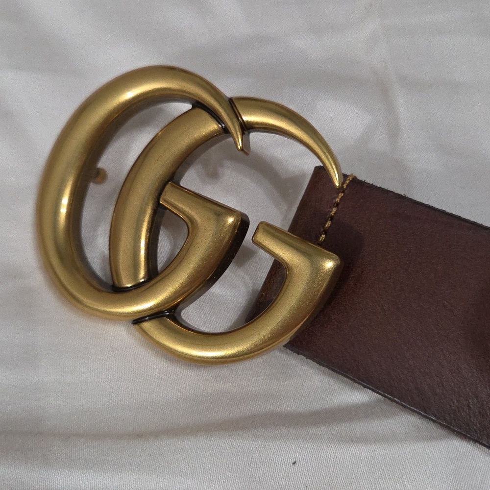Gucci Brown Leather Belt with Gold Double G Buckle - Picture 8 of 16